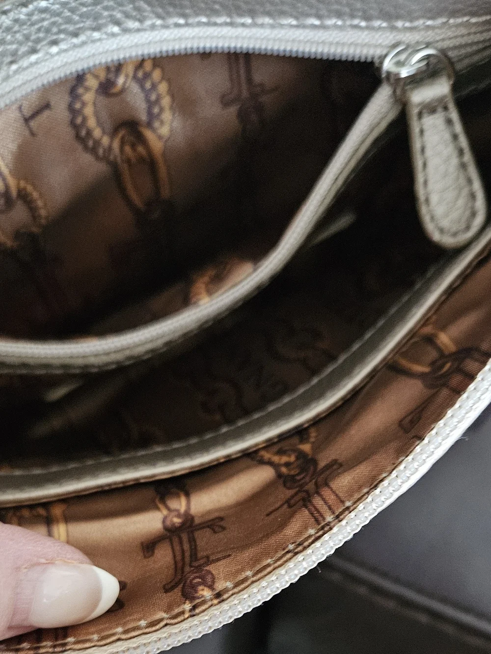 Tiagnello Metallic Champagne Leather Crossbody Bag